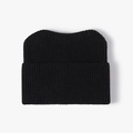 Women's black knit beanie with cute cat ears and thick ribbed texture in solid color - Black