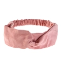 Detail view of pink twisted wide headband with elastic back and soft suede texture - Pink