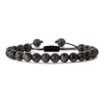 Handmade woven bracelet featuring deep gray labradorite beads and adjustable black cord - Larvikite