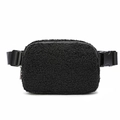 Black sherpa fleece belt bag with adjustable strap and buckle for outdoor fitness - Black