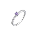 Detail of adjustable silver ring featuring a round purple gemstone and pavé micro zircons - Adjustable Open / White Gold Purple Zirconia