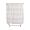 Waterproof polyester shower curtain with beige and white horizontal stripes and metal hooks - Beige Coffee C Striped