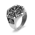 Antiker Wikinger Kompass Siegelring aus Titanstahl für Herren, nordischer Vintage-Schmuck - US 11 / Silber