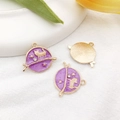 Purple enamel cat pendants with gold trim and rhinestones for DIY jewelry making - Starry Sky Cat 25x22mm