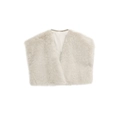 Chic beige faux fur sleeveless cropped vest with plush texture on a white background - XS / Off White