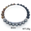 Bracelet de perles 8mm en oeil de tigre et agate mate avec hématite sur support d'image - Mélange Œil de Tigre et Pierre Noire (KB205863-Z)
