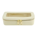 Rectangle beige PU leather cosmetic bag with transparent window and gold zippers - Rectangle / Ivory