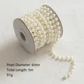 Rouleau de perles artificielles blanches 6mm de 5m pour décoration de Noël et DIY - Style Perle Blanc Crème 6mm (ZD15)