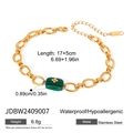 18k gold plated stainless steel chain bracelet with green stone charm and size specs - Green Stone Inlaid Chain (JDBW2409007)