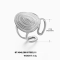 Verstellbarer ovaler geometrischer Edelstahlring in Silber mit Sonnenstrahl-Textur - Ovaler Offener Stil (ZN078) / Silber