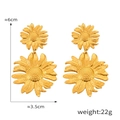 Gold sunflower textured earrings with tiered hammered design in polished titanium steel - Double Layer Sunflower (F1311) / Gold