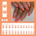 Detailed set of 24 press-on nails with pink and orange flame swirl design in coffin shape - Smudged Ballerina (W153)