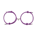 Bracelets de couple en corde milanaise violette avec charme cœur magnétique - Violet
