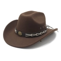 Classic dark brown felt cowboy hat with leather band and vintage metallic sunburst buckle - M (56-58cm) / Brown