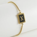 Gold stainless steel box chain bracelet with black enamel rectangle pendant and letter X - X-Black