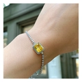 Elegant silver bracelet with square yellow gemstone and small diamonds on wrist - Yellow Zircon Bracelet [16cm+5cm Extension Chain] / Yellow