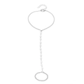 Silver finger bracelet with white pearls and minimalist multi-layer chain design - 11 White K Style 85557