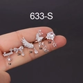 5-piece silver ear cuff set featuring zircon bow and feather motifs in various styles - Clover Bar Style (1#) / Silver
