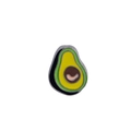 Dettaglio di una spilla in smalto a forma di avocado con nocciolo marrone e buccia verde - Avocado