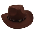 Detail of dark brown fedora hat with brown leather band featuring vintage metal studs - Coffee (with Decorative Band)