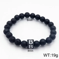 Bracciale di perline da 8mm in lava nera e pietra opaca con ciondolo a lettera B - Stile Lettera B (KB122524-Z) / 8mm