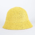 Minimalist yellow woven straw bucket hat for women with fine crochet texture for summer - M (56-58cm) / Yellow