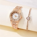 Coffret montre femme or rose avec cadran marbre, strass et bracelet cœur élégant - Montre Or Rose Et Bracelet