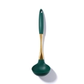 Dark green silicone soup ladle with elegant gold stainless steel handle and hanging hole - Soup Ladle / Dark Green
