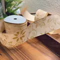 Beige Christmas ribbon with gold glitter flower patterns, 6.3cm x 10 yards size - 6.3cm Burlap Gold Glitter Flower 10 Yards