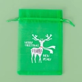 Green organza Christmas gift bag with white reindeer print and drawstring closure - Style 8 / 10*15cm