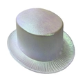 Iridescent white top hat with a metallic pearlescent finish for parties and stage shows - Adult (13cm Height, 58cm Circumference) / Metallic Silver