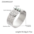Silver stainless steel honeycomb cuff with green turquoise and CZ diamond wing detail - Z331-Turquoise Brick Wall / Steel