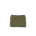 Olive green canvas mini coin purse with black zipper closure and white stitching detail - Dark Jade Green