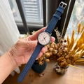 Minimalist quartz wristwatch with blue suede strap and beige dial for students - Blue