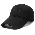 Black baseball cap featuring Vintage YOURSELF 3D embroidery and white SPORT brim detail - Adjustable / Black (Black Embroidery)
