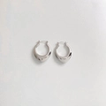 Minimalist silver heart hollow hoop earrings with a polished metallic finish on white surface - Heart/Distorted Hoop Style (PEK1807)