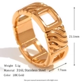 18K gold plated stainless steel square ring with textured diagonal hollow pattern - US 6 / Gold