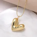 Elegante ciondolo a cuore bombato placcato oro con catena a sfere da donna - Stile C-Cuore Bombato 3D