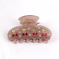 Brown glitter hair claw clip with red cherry design and sparkling rhinestones - Glitter Brown