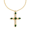 Collana vintage a croce in acciaio inossidabile placcato oro 18K con zirconi verdi - Collana Pendente Croce in Zircone Verde - Oro