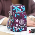Deep purple floral crossbody phone bag with three zipper compartments and adjustable strap - Purple Bottom Small Floral