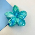 Blue and green marble pattern flower hair claw clip with glossy resin finish for women - 12 Pcs Set (Approx. 8x7x4cm) / Peacock Blue (Marble Pattern)