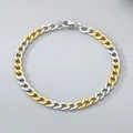 Pulsera cubana de acero inoxidable bicolor oro y plata pulida para hombre y mujer - Ancho 4mm, Largo 20cm / Bicolor (Oro y Plata)