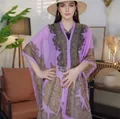 Purple paisley chiffon sun protection shawl with a loose bohemian draped fit - Lavender
