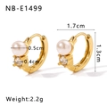 Golden 18K stainless steel hoop earrings with white pearl and sparkling zircon stone - Pearl Zirconia Earrings (NB-E1499)