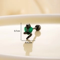 Vintage black snake stud earring with green heart zircon and screw back closure - Black / Green (Single Piece)