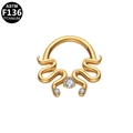 Septum clicker en titane doré G23 avec trois vagues de serpent et zircons blancs - Style Serpent Vague Doré (G1208153)