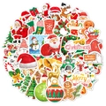 Dettaglio di adesivi natalizi olografici impermeabili con motivi di Babbo Natale e renne - 50 Pezzi Olografico Natale Tipo A Q18