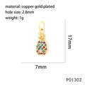 Macro view of pineapple charm pendant in gold plated copper with colorful cubic zirconia - Pineapple (P01302)