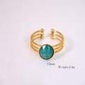 Detailed view of gold open ring with 12mm teal gemstone and 2.4g weight specification - Geometric Triple Ring Open Style / Amazonite